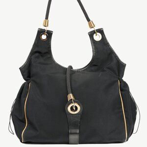 Escada Sport Black Nylon Leather-Trim Rope-Strap Hobo